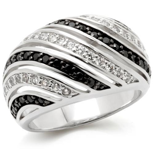 JCE224 Rhodium + Ruthenium Brass Ring with AAA Grade CZ  in Jet