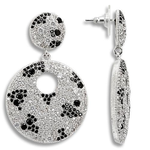 JCE122 Imitation Rhodium Brass Earrings with AAA Grade CZ  in Black Diamond