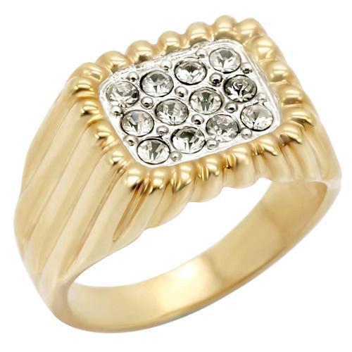 JCE039 Gold+Rhodium Brass Ring with Top Grade Crystal  in Clear