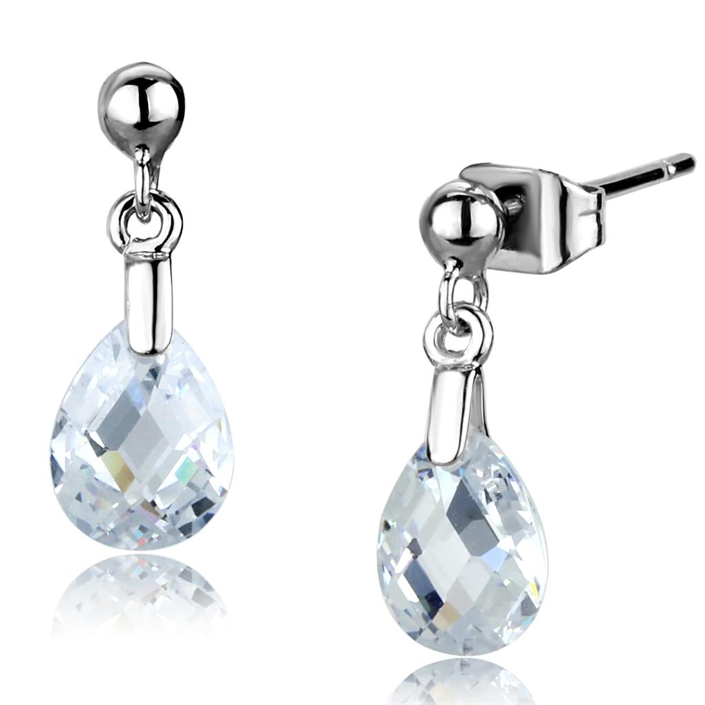 JCE1057 Rhodium Brass Earrings with AAA Grade CZ  in Clear