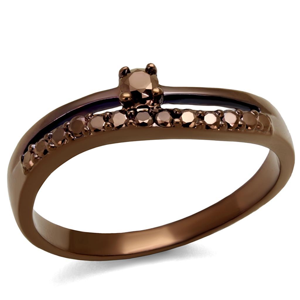 JCE1148 IP Coffee light Brass Ring with AAA Grade CZ  in Light Coffee