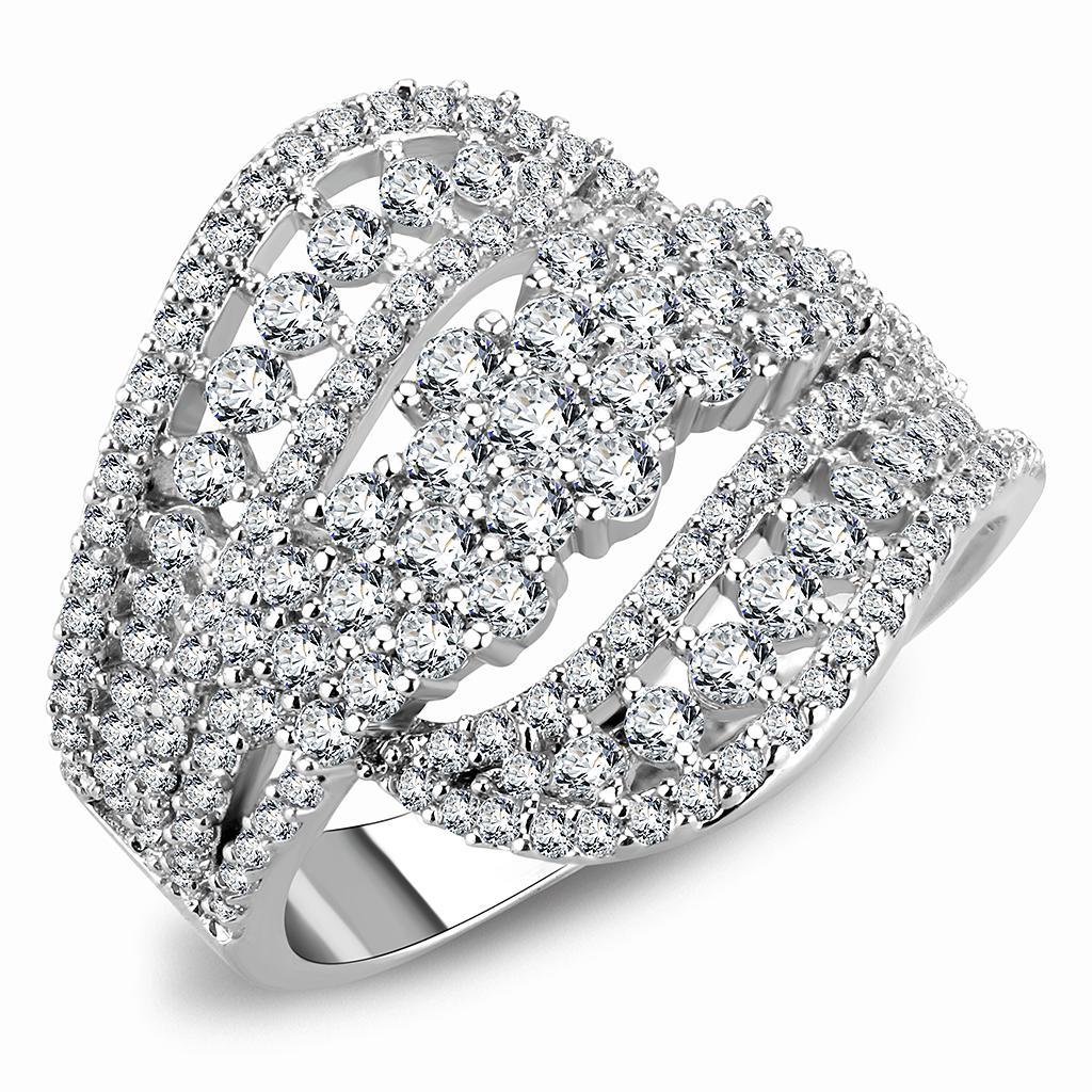 JCE1445 Rhodium Brass Ring with AAA Grade CZ  in Clear