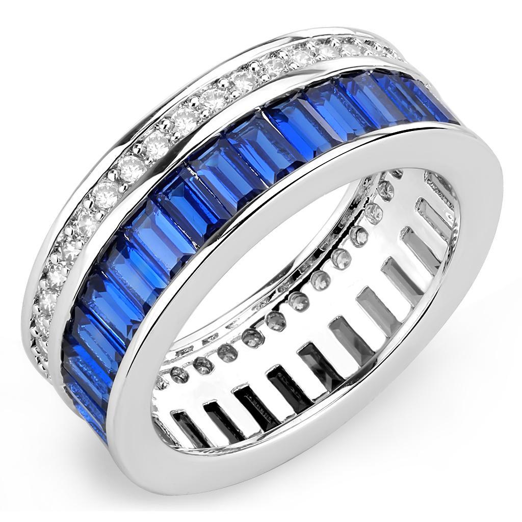 JCE1568 Rhodium Brass Ring with Synthetic Spinel in London Blue