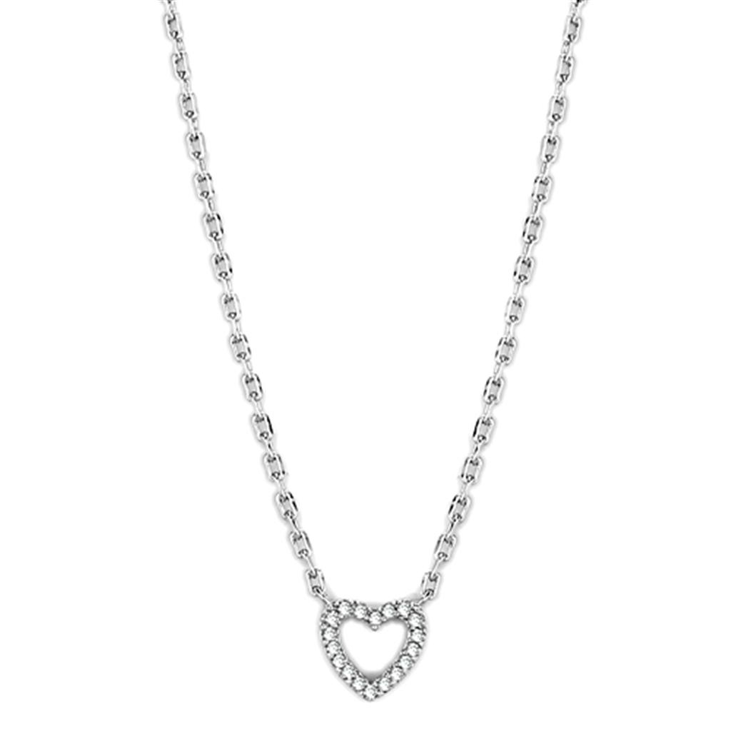 JCE413 Rhodium Brass Necklace with AAA Grade CZ  in Clear