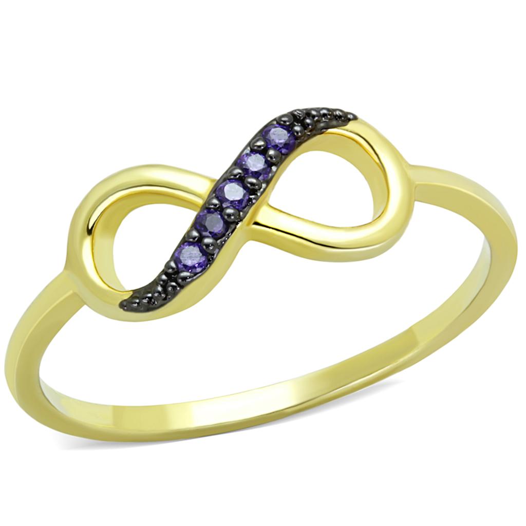 JCE727 Gold+Ruthenium Brass Ring with AAA Grade CZ  in Tanzanite