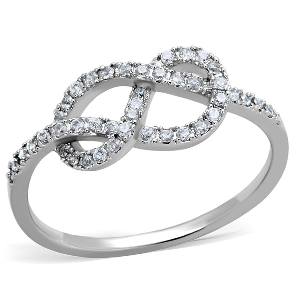 JCE876 Rhodium Brass Ring with AAA Grade CZ  in Clear