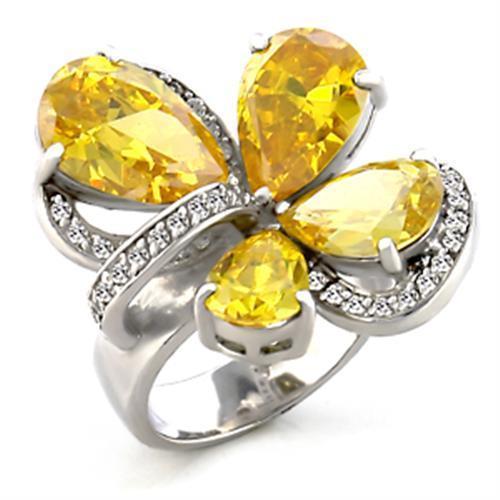 JCE044 Rhodium Brass Ring with AAA Grade CZ  in Topaz