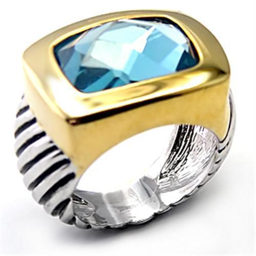 JCE119 Reverse Two-Tone Brass Ring with Semi-Precious Spinel in London Blue