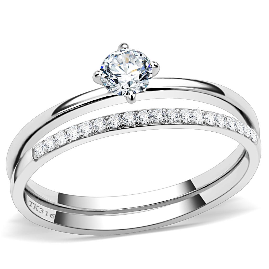 JCE026 High polished (no plating) Stainless Steel Ring with AAA Grade CZ  in Clear