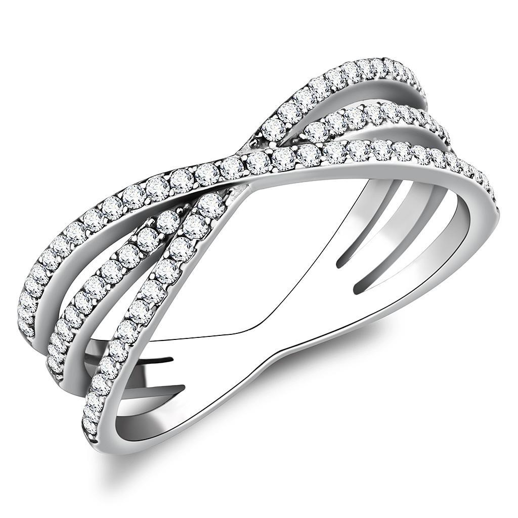 JCE2124 High polished (no plating) Stainless Steel Ring with AAA Grade CZ  in Clear