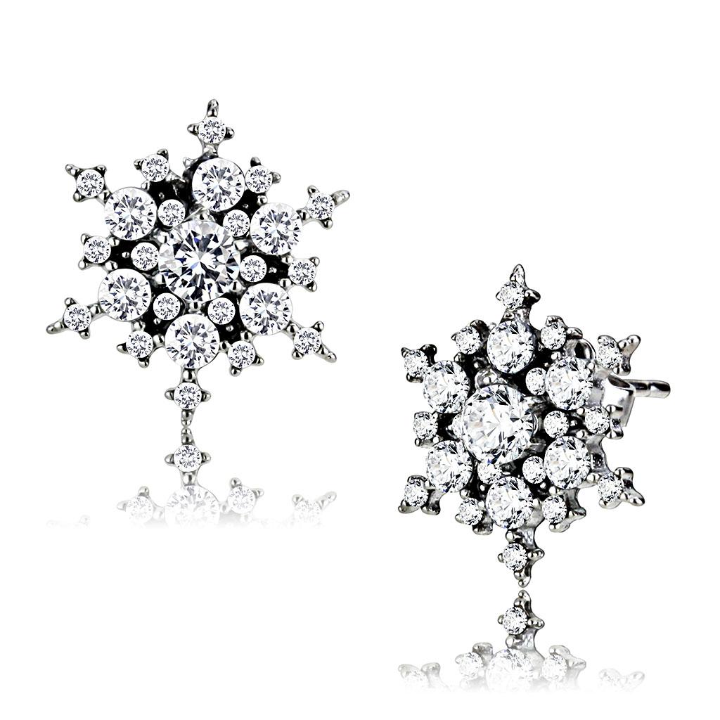 JCE294 High polished (no plating) Stainless Steel Earrings with AAA Grade CZ  in Clear
