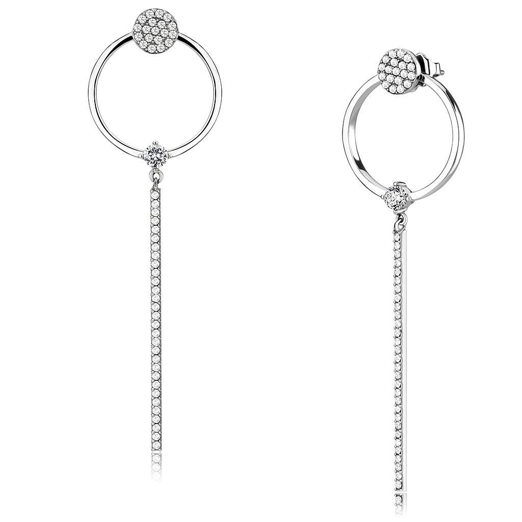 JCE371 High polished (no plating) Stainless Steel Earrings with AAA Grade CZ  in Clear