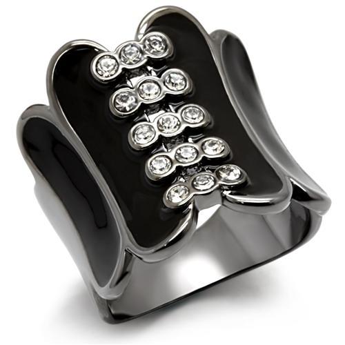 JCE1623 TIN Cobalt Black Brass Ring with Top Grade Crystal  in Clear