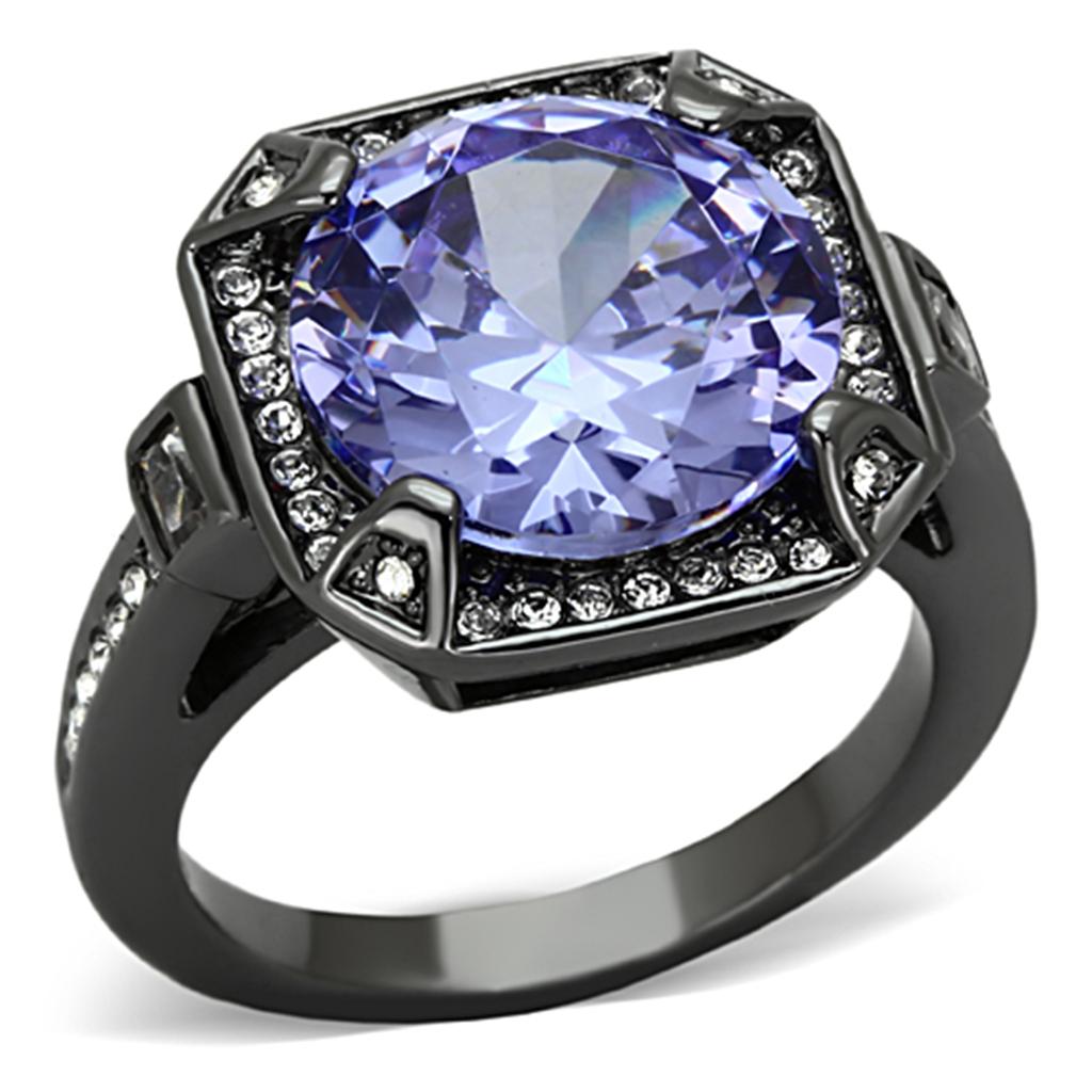 JCE3075 Ruthenium Brass Ring with AAA Grade CZ  in Tanzanite