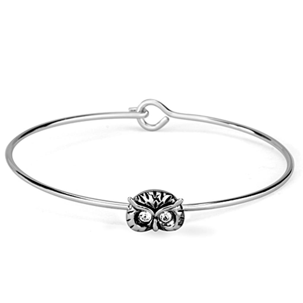 JCE3441 Rhodium Brass Bangle with Top Grade Crystal  in Clear