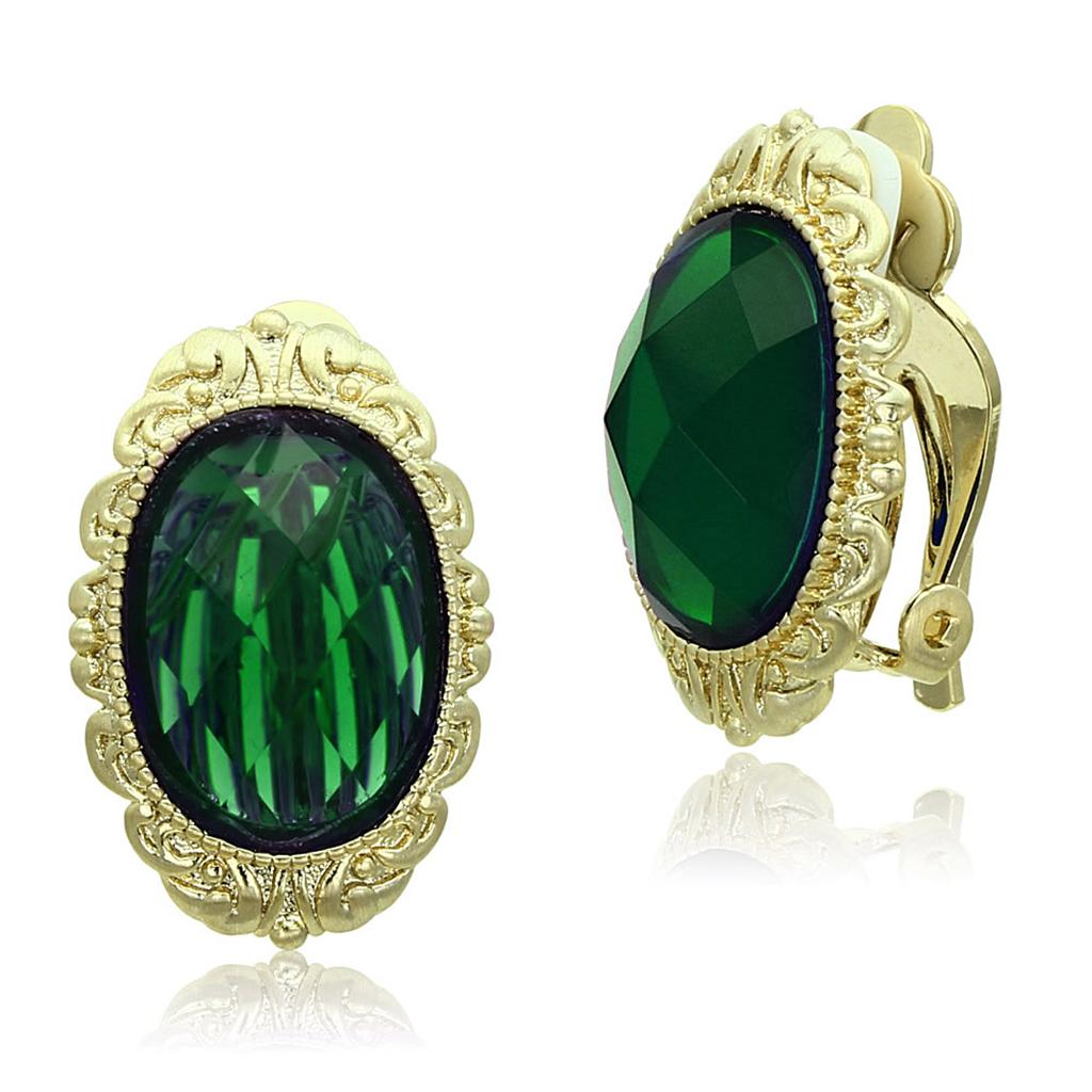JCE3668 Gold & Brush Brass Earrings with Synthetic Synthetic Stone in Emerald