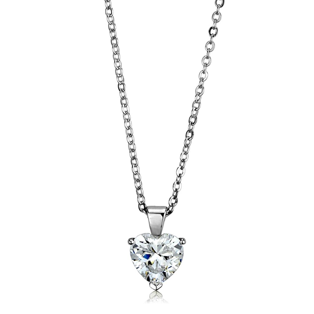 JCE3937 Rhodium Brass Chain Pendant with AAA Grade CZ  in Clear