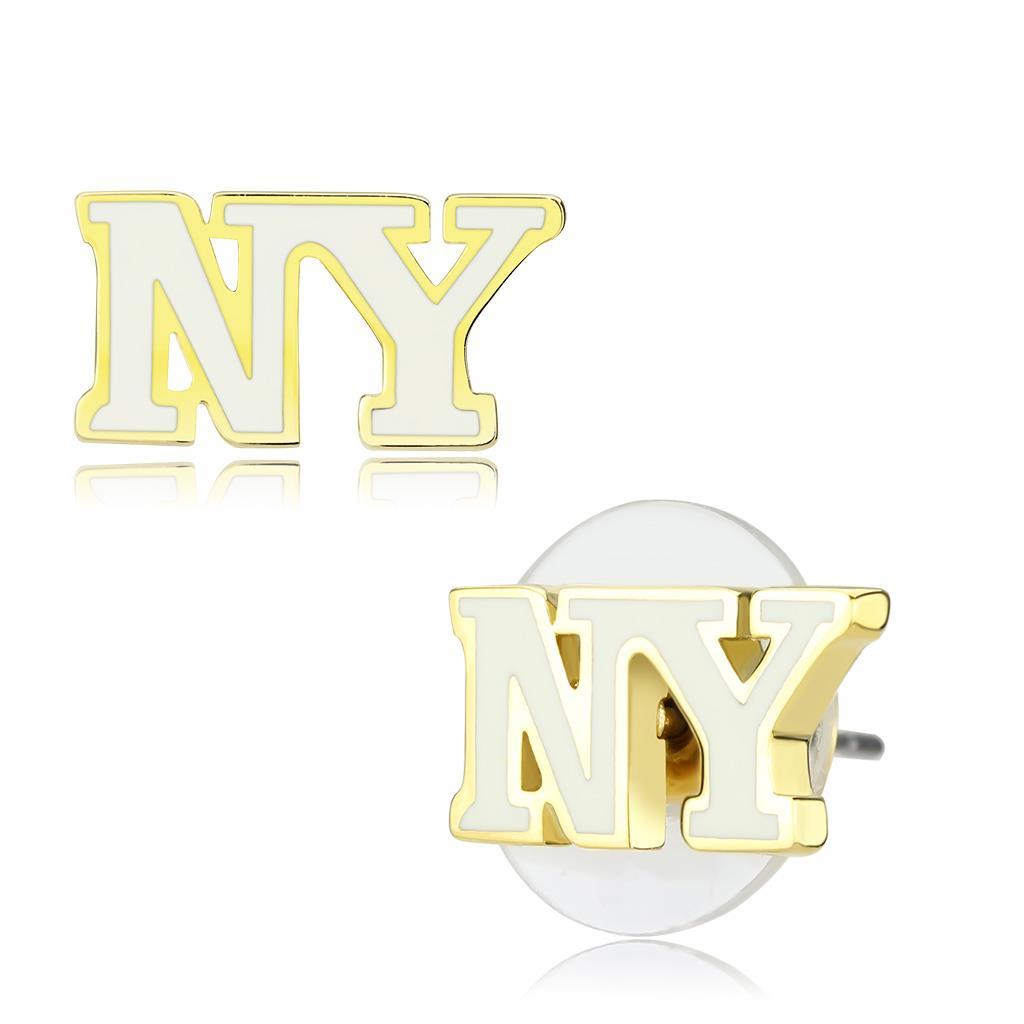 JCE4666 Gold Brass Earrings with Epoxy  in White