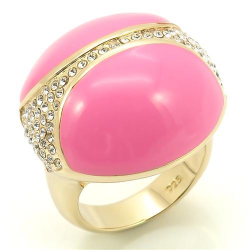 JCES170 Gold 925 Sterling Silver Ring with Top Grade Crystal  in Clear