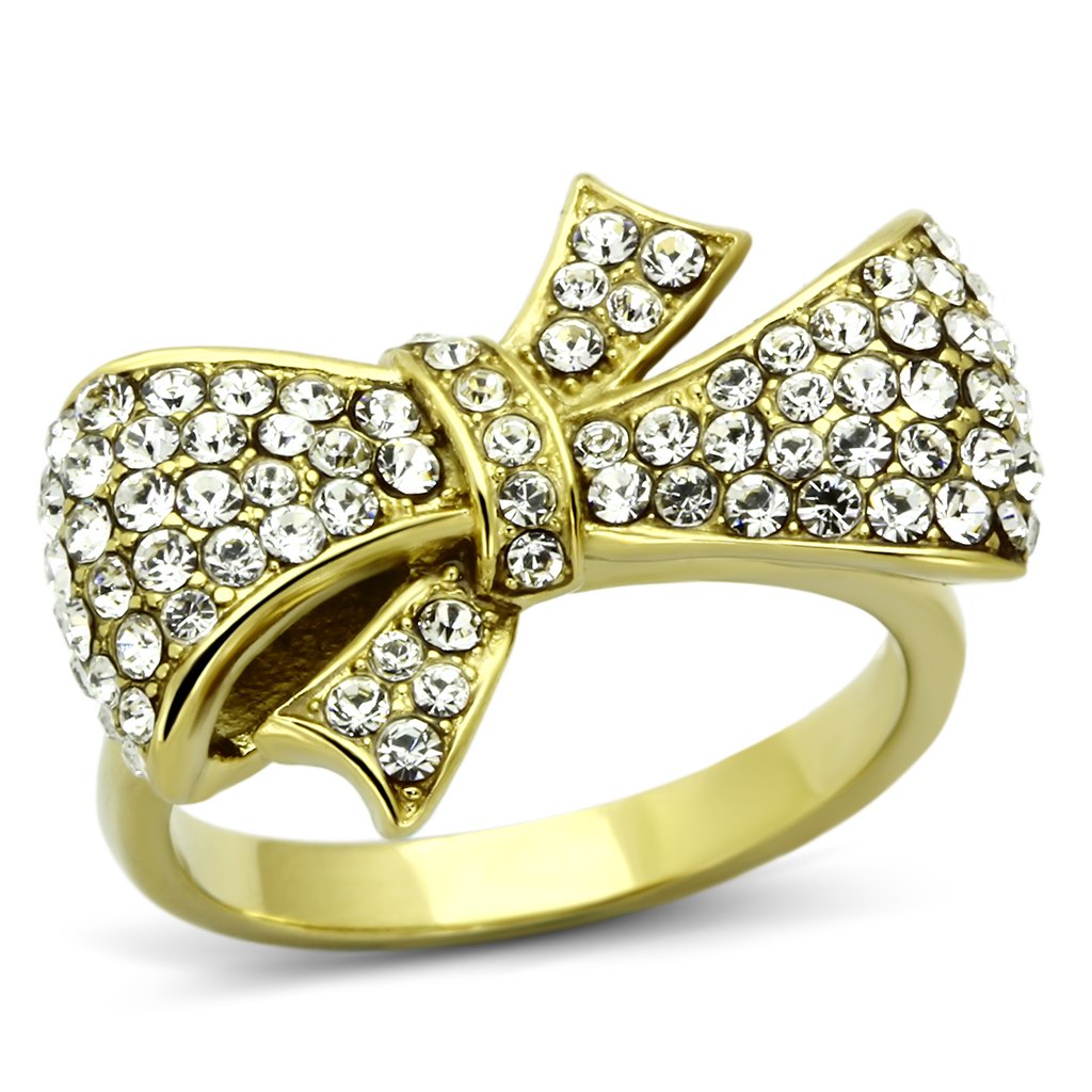 JCE1032 IP Gold(Ion Plating) Stainless Steel Ring with Top Grade Crystal  in Clear