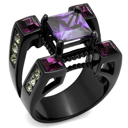 JCE1072J IP Black(Ion Plating) Stainless Steel Ring with AAA Grade CZ  in Amethyst