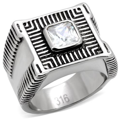 JCE123 High polished (no plating) Stainless Steel Ring with AAA Grade CZ  in Clear