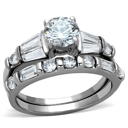 JCE1535 High polished (no plating) Stainless Steel Ring with AAA Grade CZ  in Clear