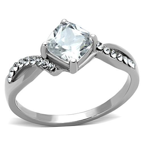 JCE1761 High polished (no plating) Stainless Steel Ring with AAA Grade CZ  in Clear