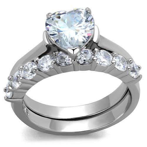 JCE2176 High polished (no plating) Stainless Steel Ring with AAA Grade CZ  in Clear