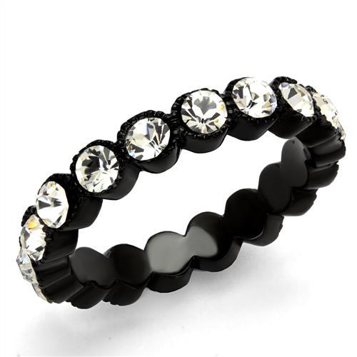 JCE2207 IP Black(Ion Plating) Stainless Steel Ring with Top Grade Crystal  in Clear
