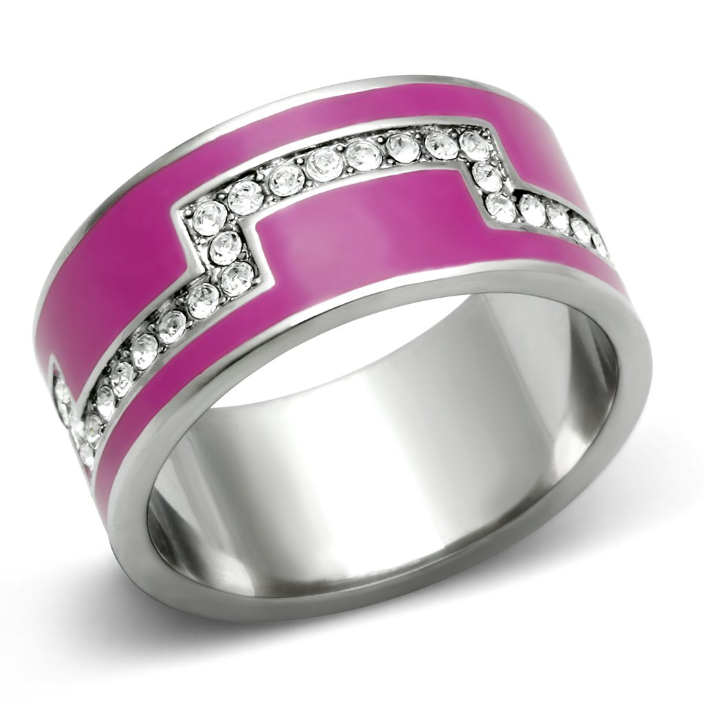 JCE244 High polished (no plating) Stainless Steel Ring with Top Grade Crystal  in Clear