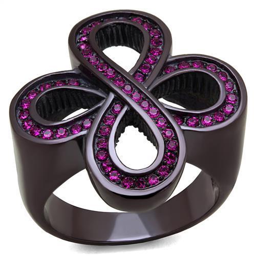 JCE2763 IP Dark Brown (IP coffee) Stainless Steel Ring with Top Grade Crystal  in Fuchsia