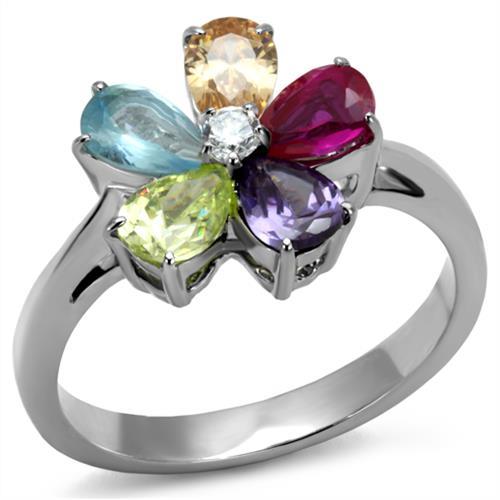 JCE2867 High polished (no plating) Stainless Steel Ring with AAA Grade CZ  in Multi Color