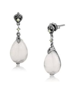 JCE3163 IP Light Black  (IP Gun) Stainless Steel Earrings with Precious Stone PINK CRYSTAL in Light Rose