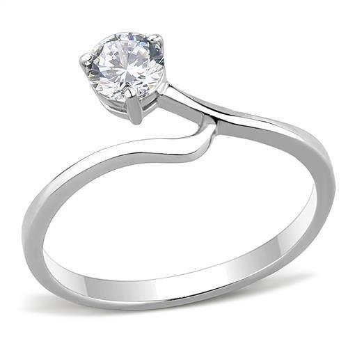 JCE3257 High polished (no plating) Stainless Steel Ring with AAA Grade CZ  in Clear
