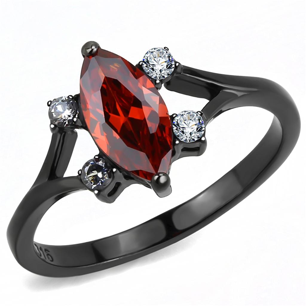 JCE3445 IP Black(Ion Plating) Stainless Steel Ring with AAA Grade CZ  in Garnet