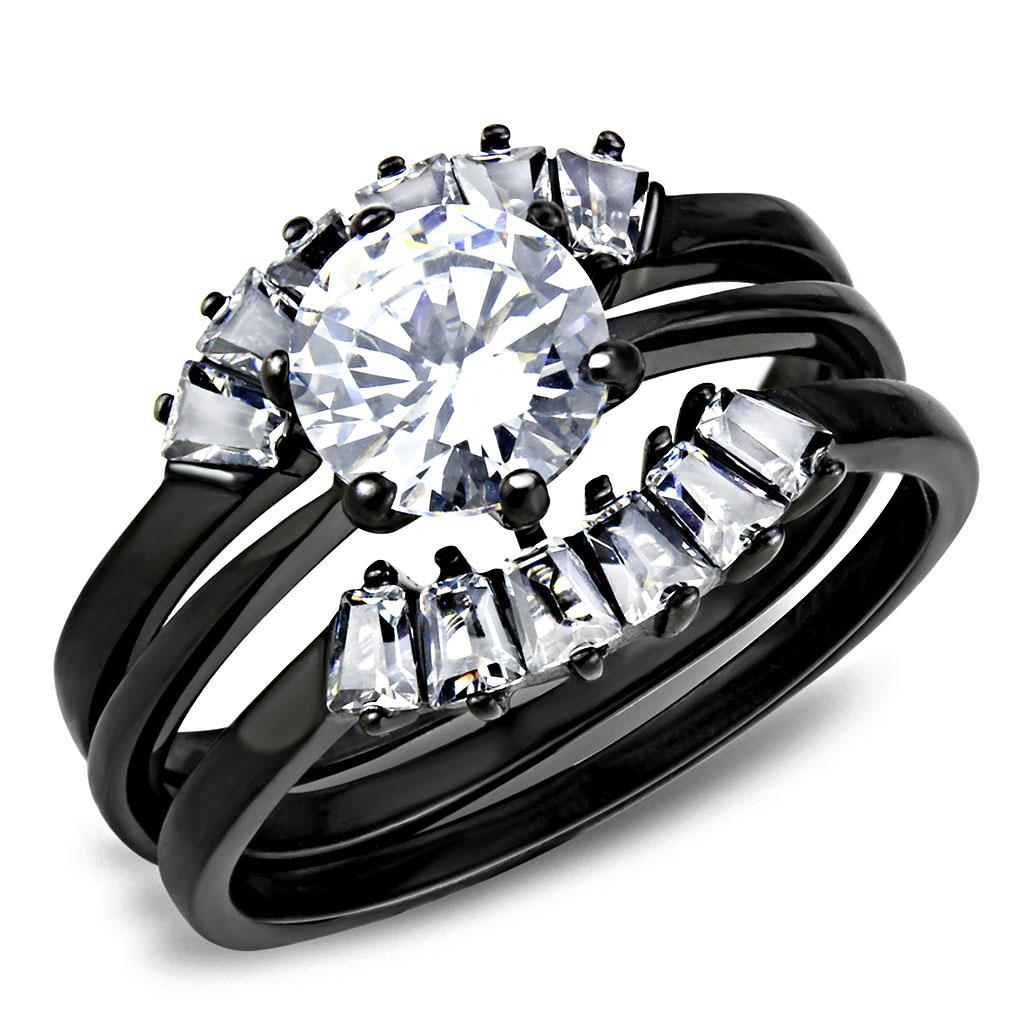 JCE3514 IP Black(Ion Plating) Stainless Steel Ring with AAA Grade CZ  in Clear
