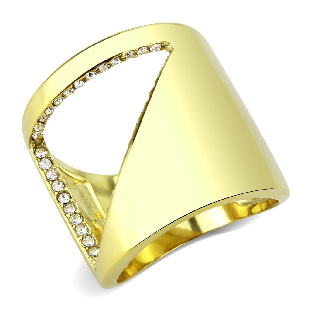 JCE3715 IP Gold(Ion Plating) Stainless Steel Ring with Top Grade Crystal  in Clear