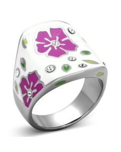 JCE830 High polished (no plating) Stainless Steel Ring with Top Grade Crystal  in Clear