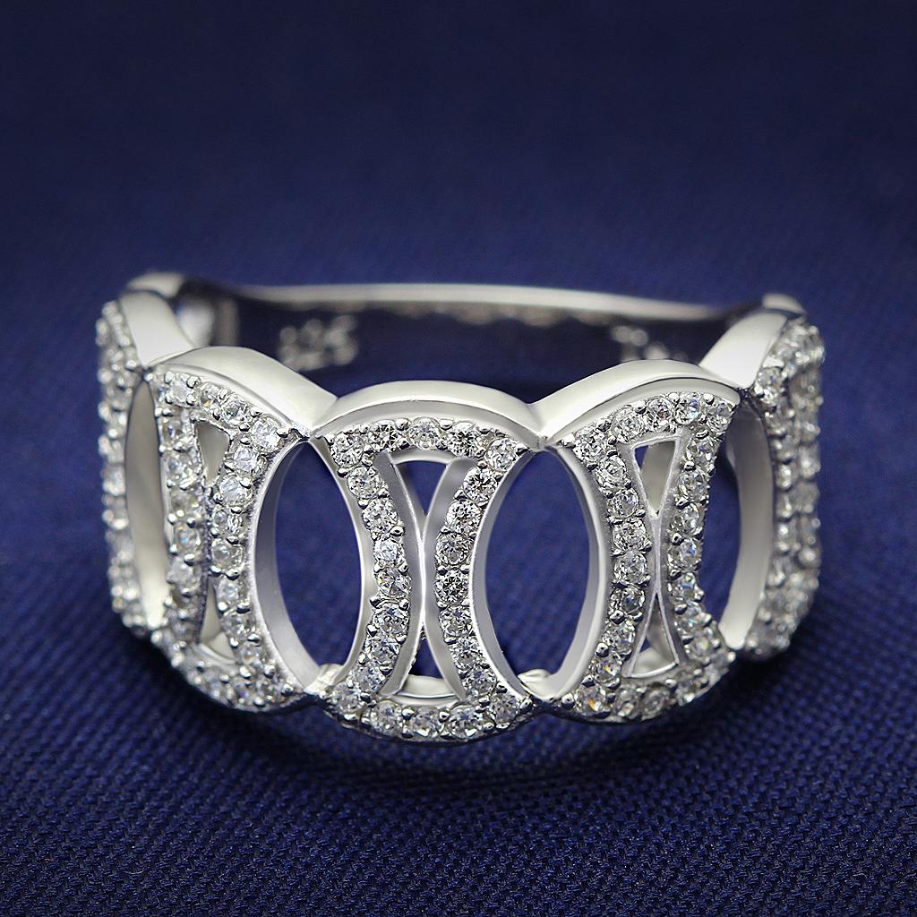 JCE009 Rhodium 925 Sterling Silver Ring with AAA Grade CZ  in Clear