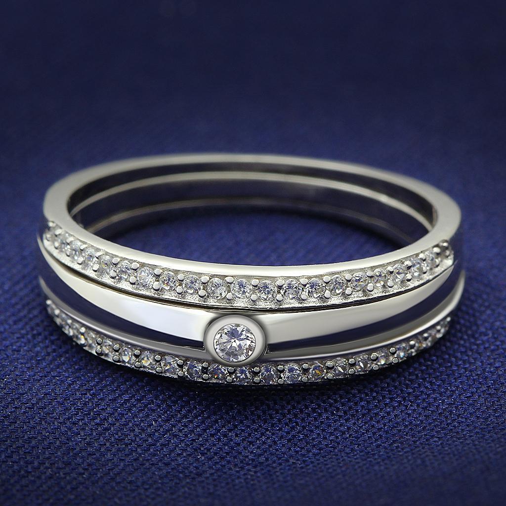 JCE013 Rhodium 925 Sterling Silver Ring with AAA Grade CZ  in Clear
