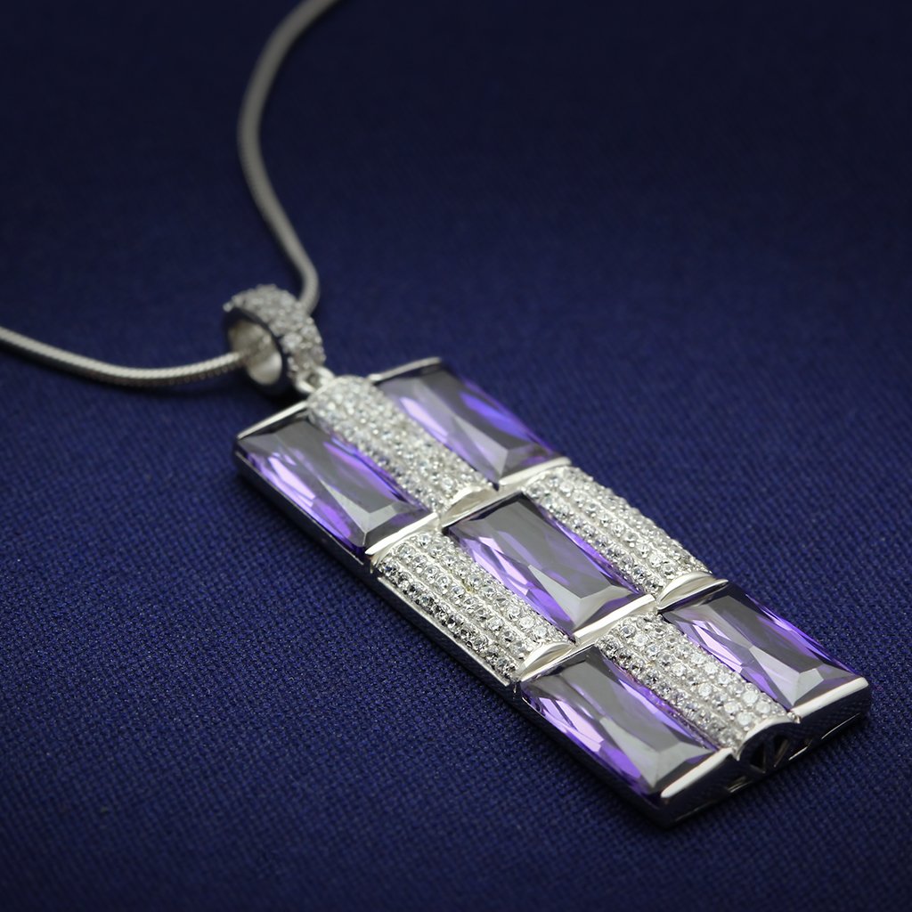 JCE026 Rhodium 925 Sterling Silver Chain Pendant with AAA Grade CZ  in Amethyst