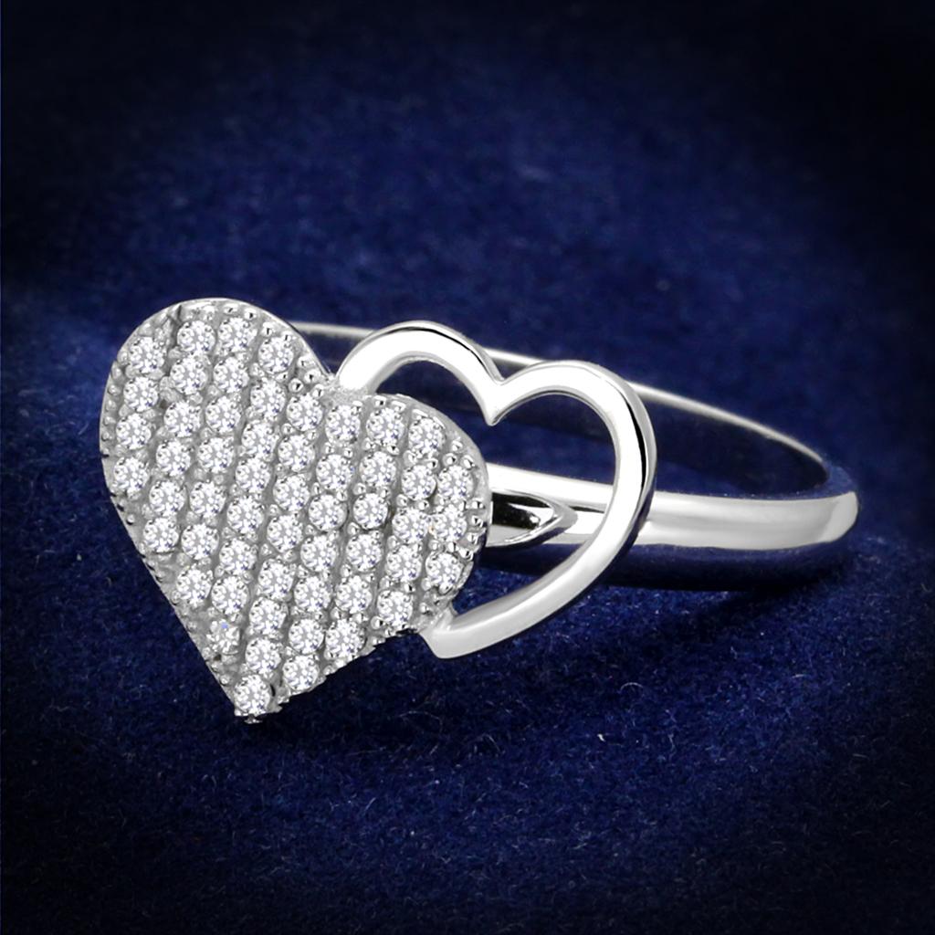 JCE260 Rhodium 925 Sterling Silver Ring with AAA Grade CZ  in Clear
