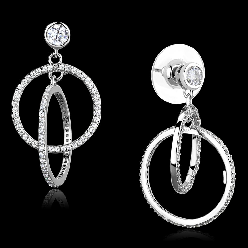JCE294 Rhodium 925 Sterling Silver Earrings with AAA Grade CZ  in Clear