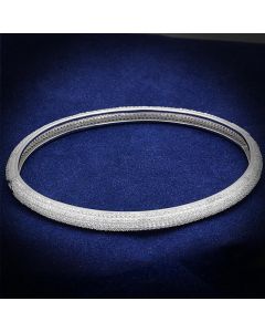 JCE328 Rhodium 925 Sterling Silver Bangle with AAA Grade CZ  in Clear