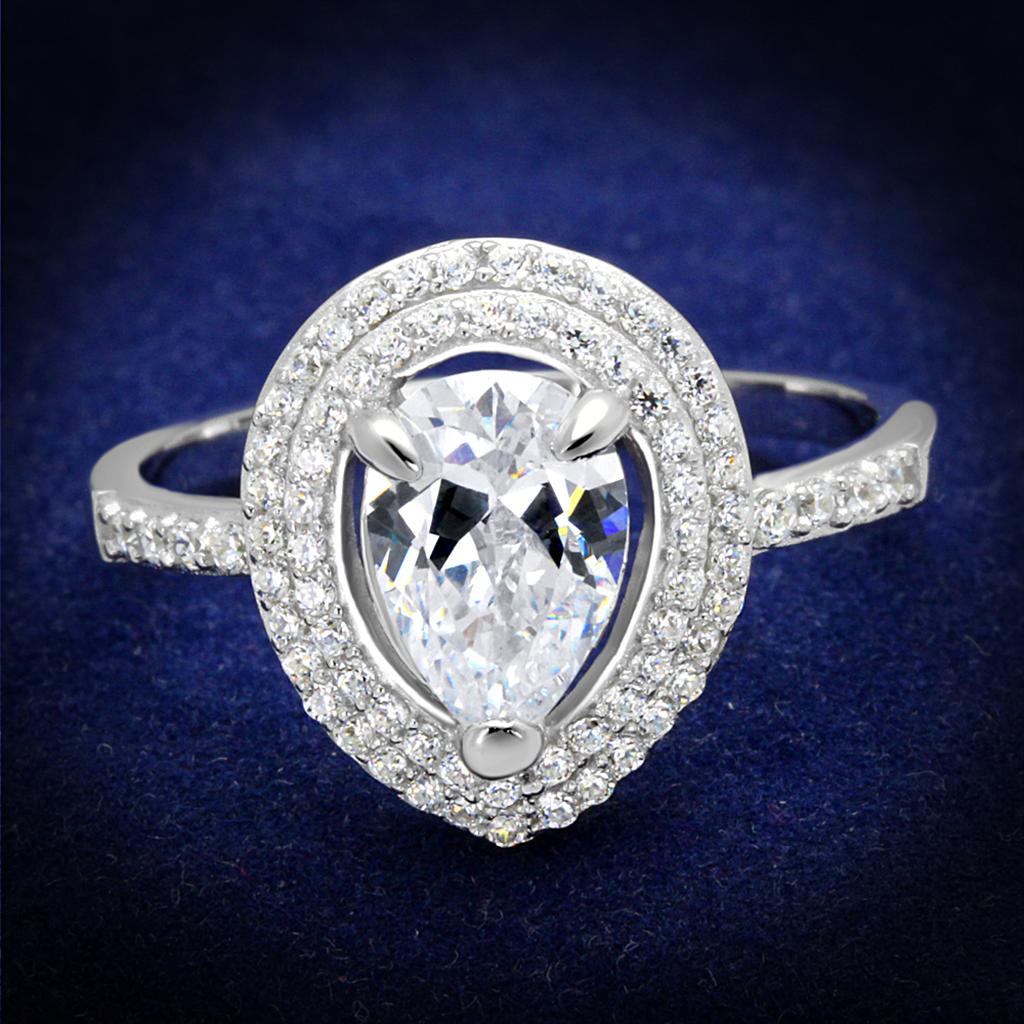 JCE414 Rhodium 925 Sterling Silver Ring with AAA Grade CZ  in Clear